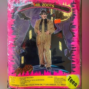 Mr. Zoots Fuchsia/Black Stripe 4-pc Gangster Teen Costume, brand new in package